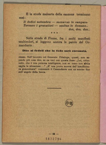 L'impresa di Fiume e i granatieri. Note e documenti